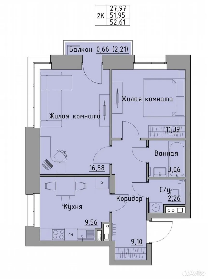 планировка квартиры 52 м2